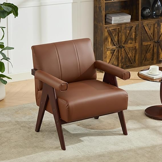 Mid-Century Modern Black Leather Accent Chair