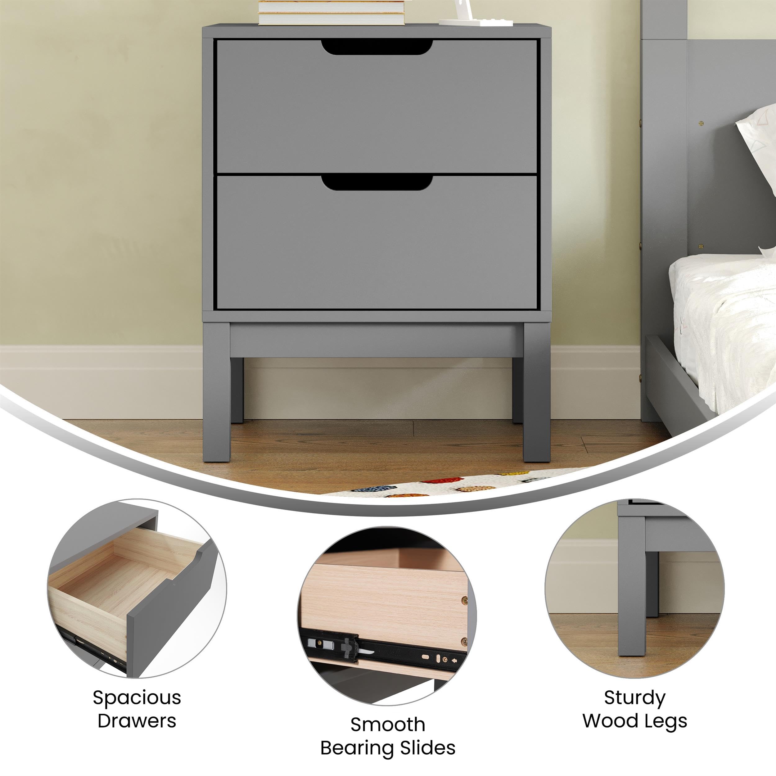 Wood Nightstand with 2 Storage Drawers