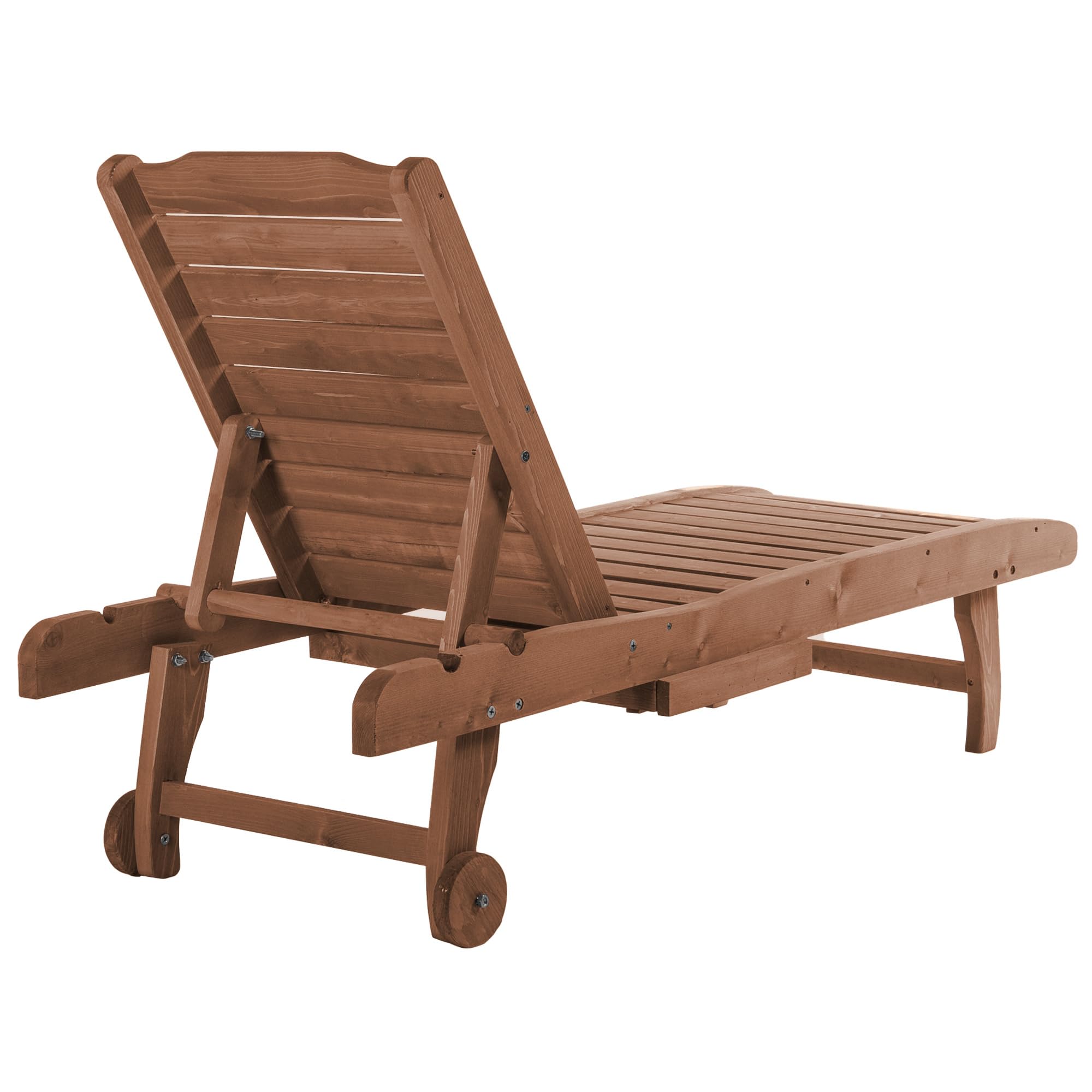 Outdoor Wooden Chaise Lounge Chair with Adjustable Backrest and Wheels