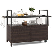Outdoor Rolling Bar Cart with Tempered Glass Top