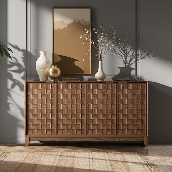 Fluted Sideboard Cabinet with Storage and Adjustable Shelves