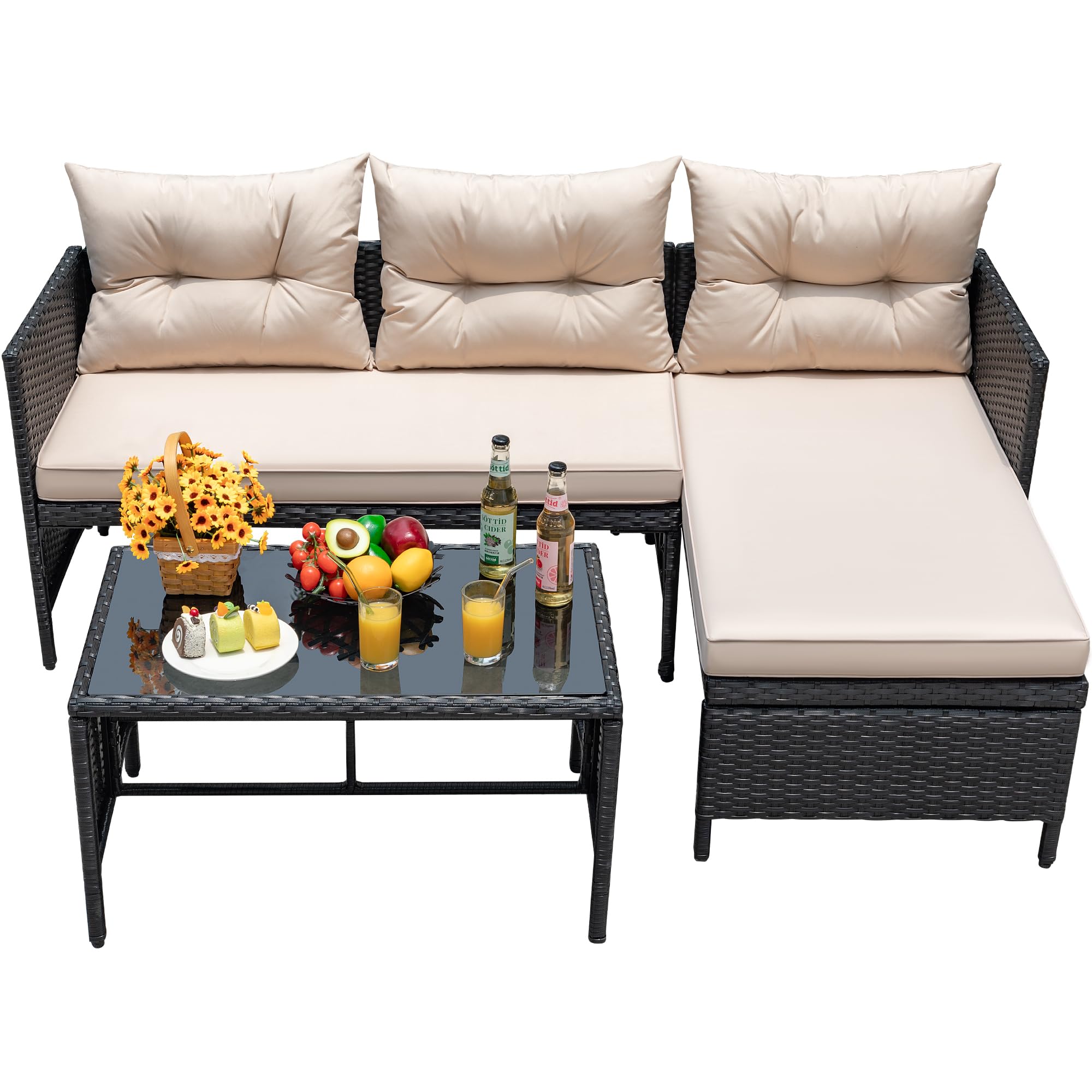 3-Piece Rattan Outdoor Sectional Sofa Set