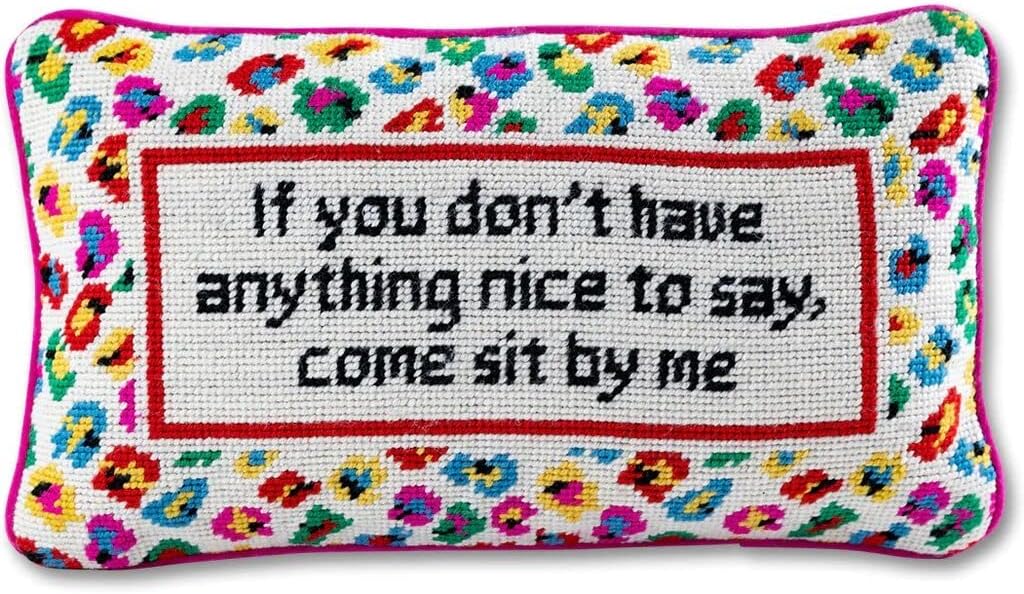 Needlepoint Decorative Throw Pillow - Come Sit by Me