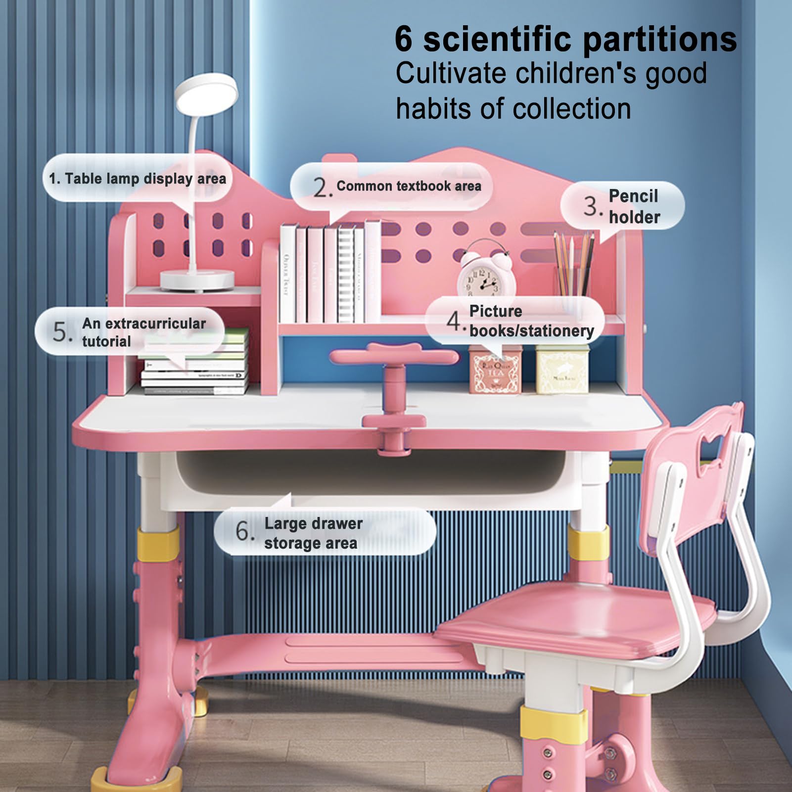Kids Adjustable Study Desk and Chair Set with Storage