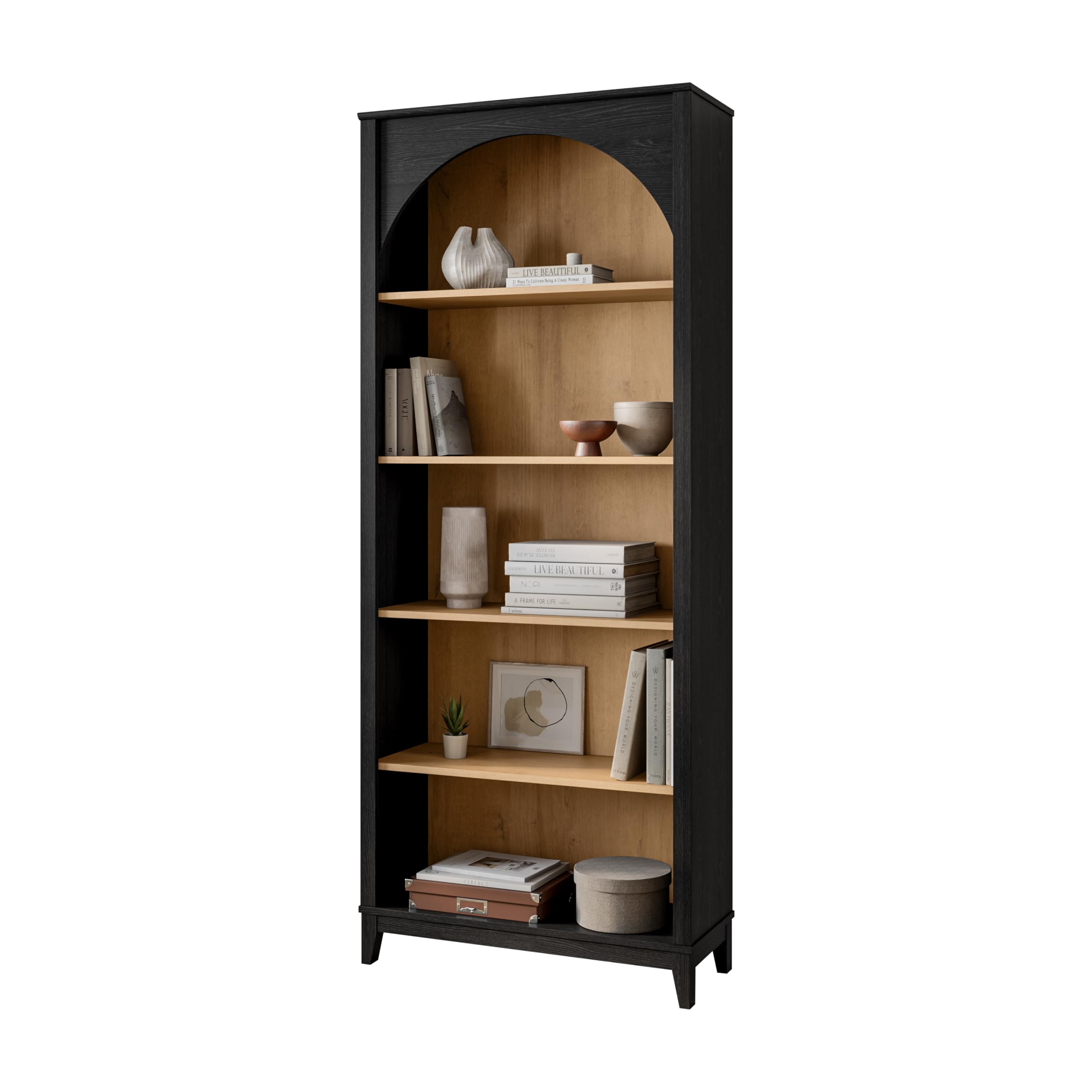 Arched Bookcase 78" Tall 5-Tier with Adjustable Shelves
