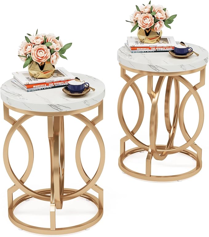 Modern Round End Table Set of 2 - 20" Gold Side Tables