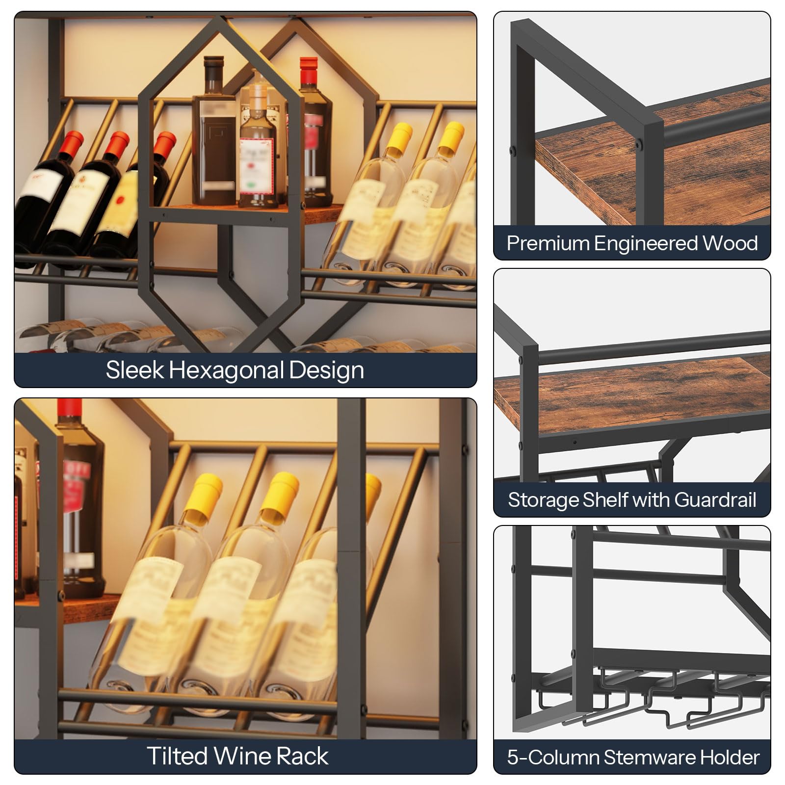 Wall Mounted Wine Rack with LED Light