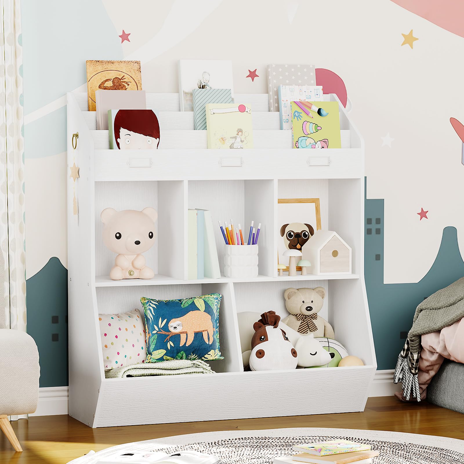 Kids Bookshelf with Toy Storage