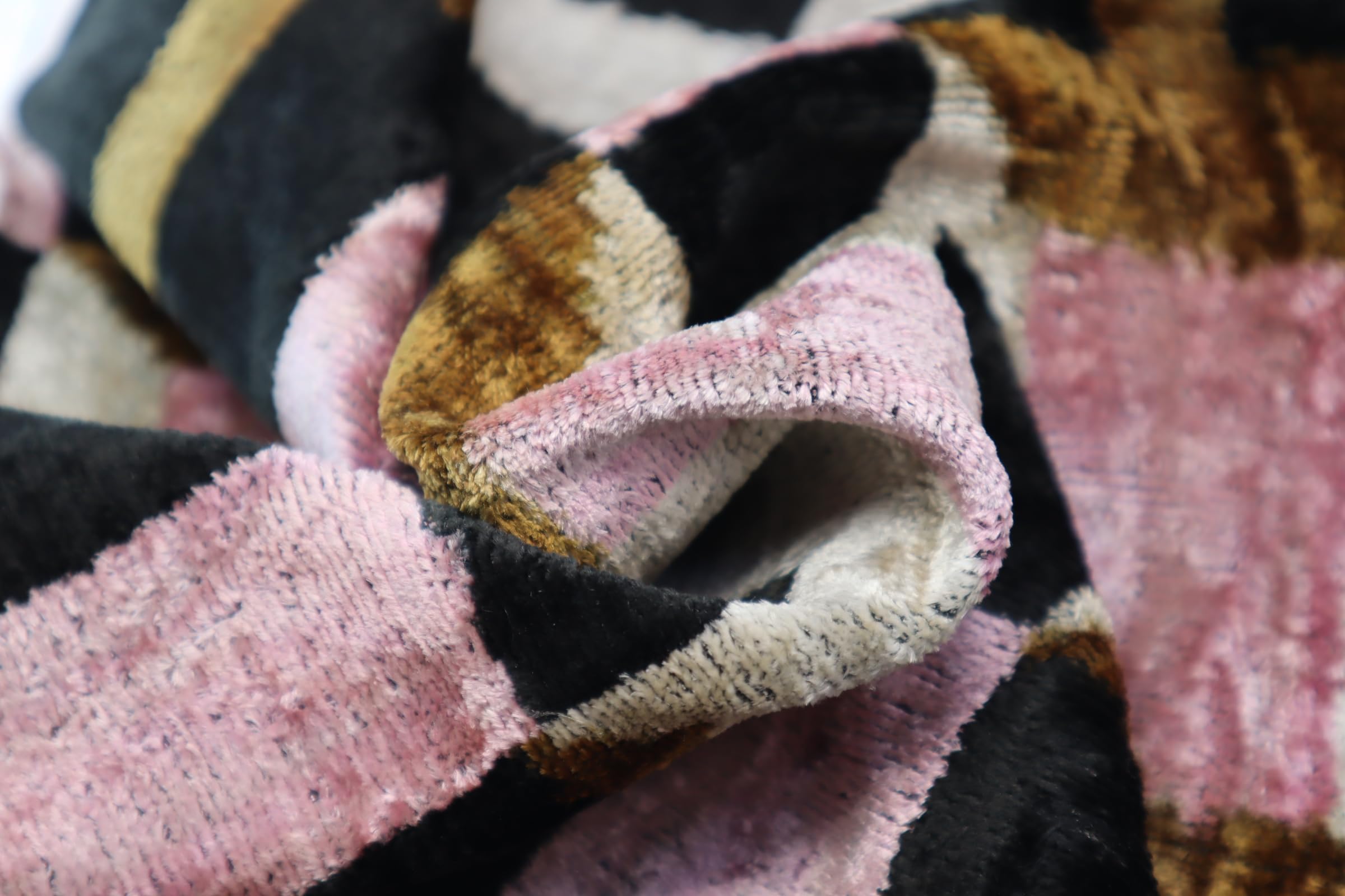 Handmade Pink Brown Geometric Silk Velvet Throw Pillow 16x24