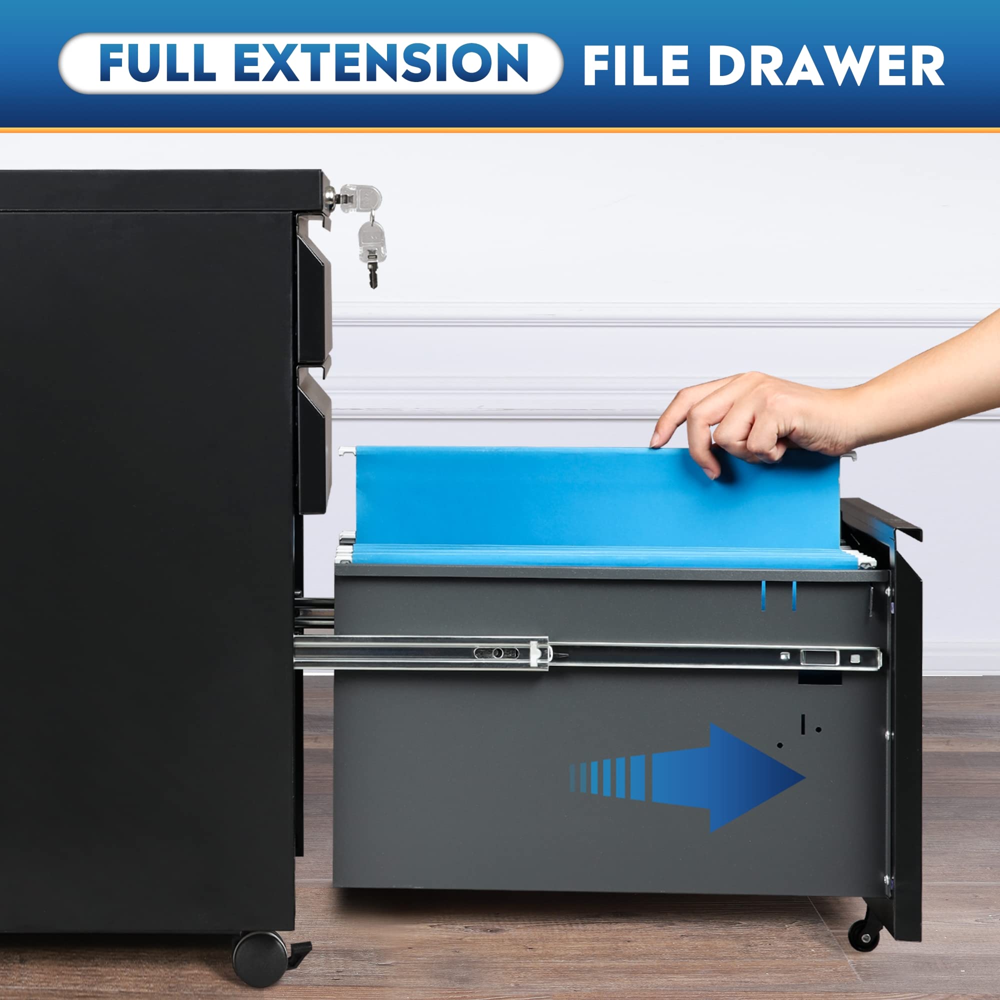 3 Drawer Mobile File Cabinet with Lock