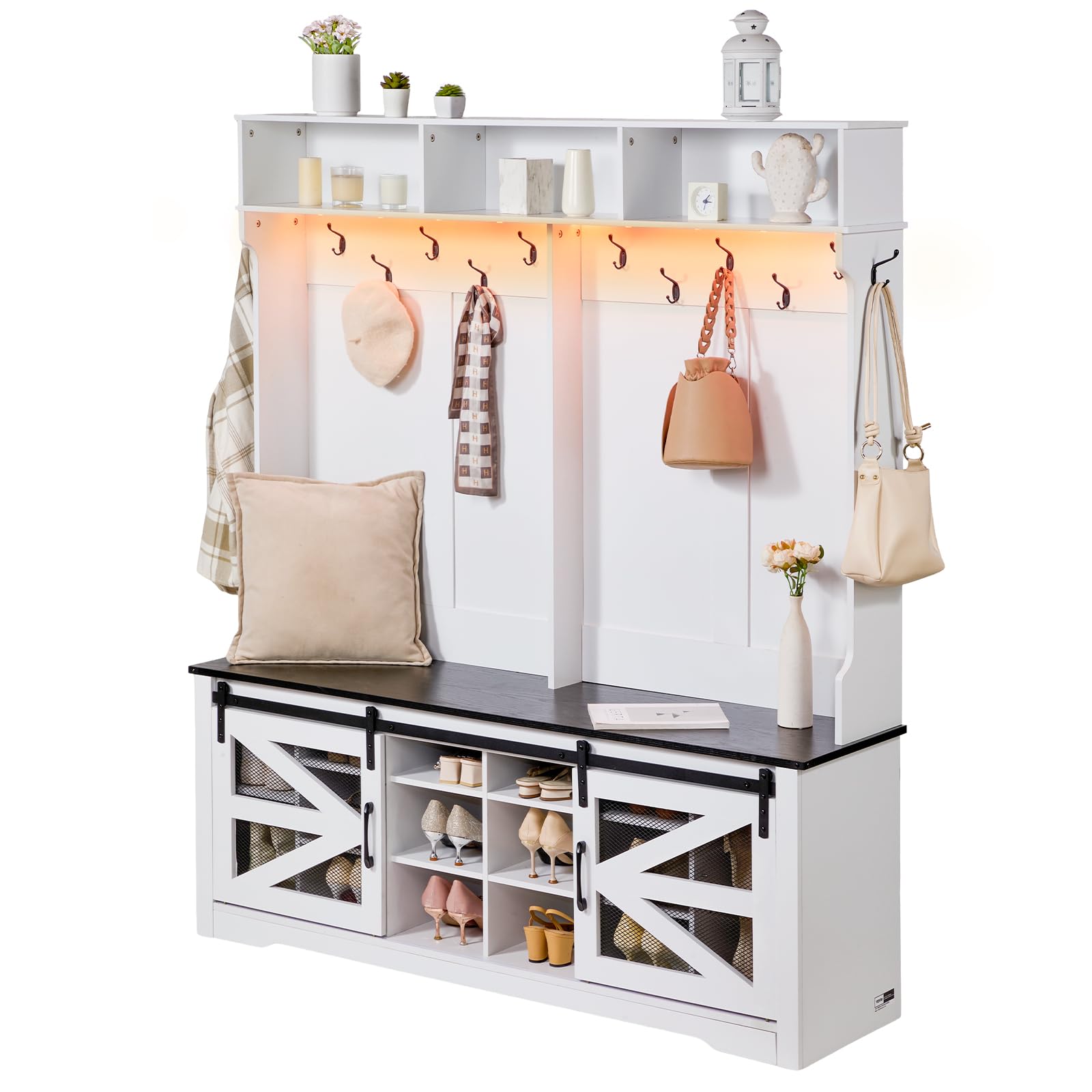 LED Hall Tree Entryway Bench with Shoe Storage