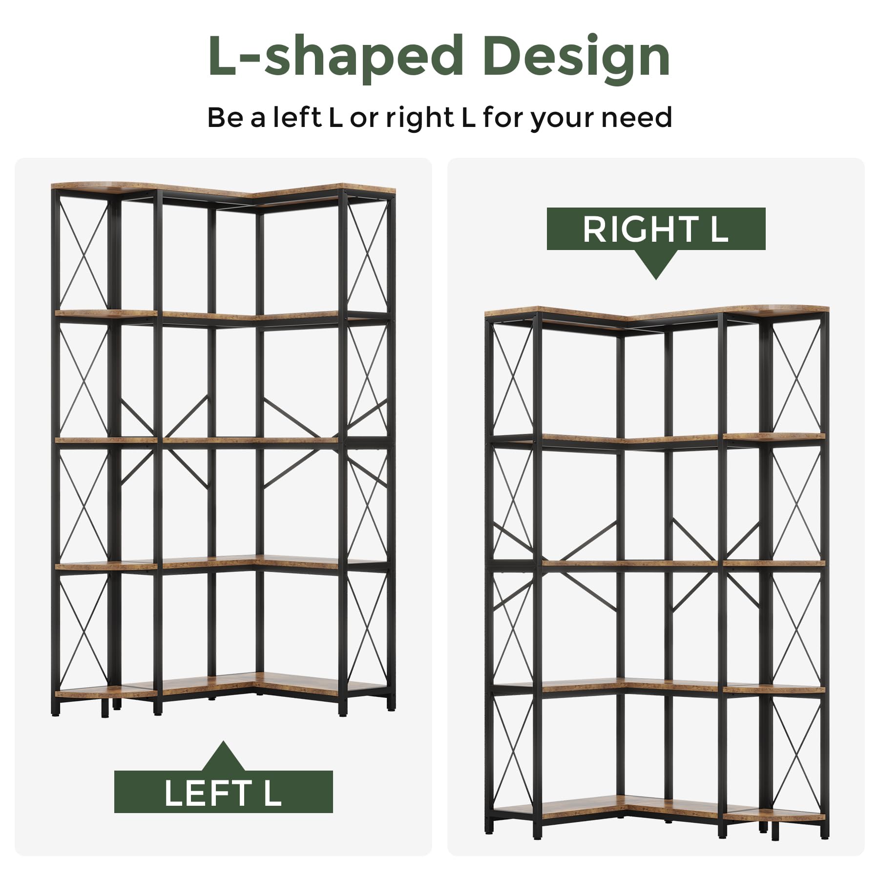 5-Tier L-Shaped Corner Bookshelf