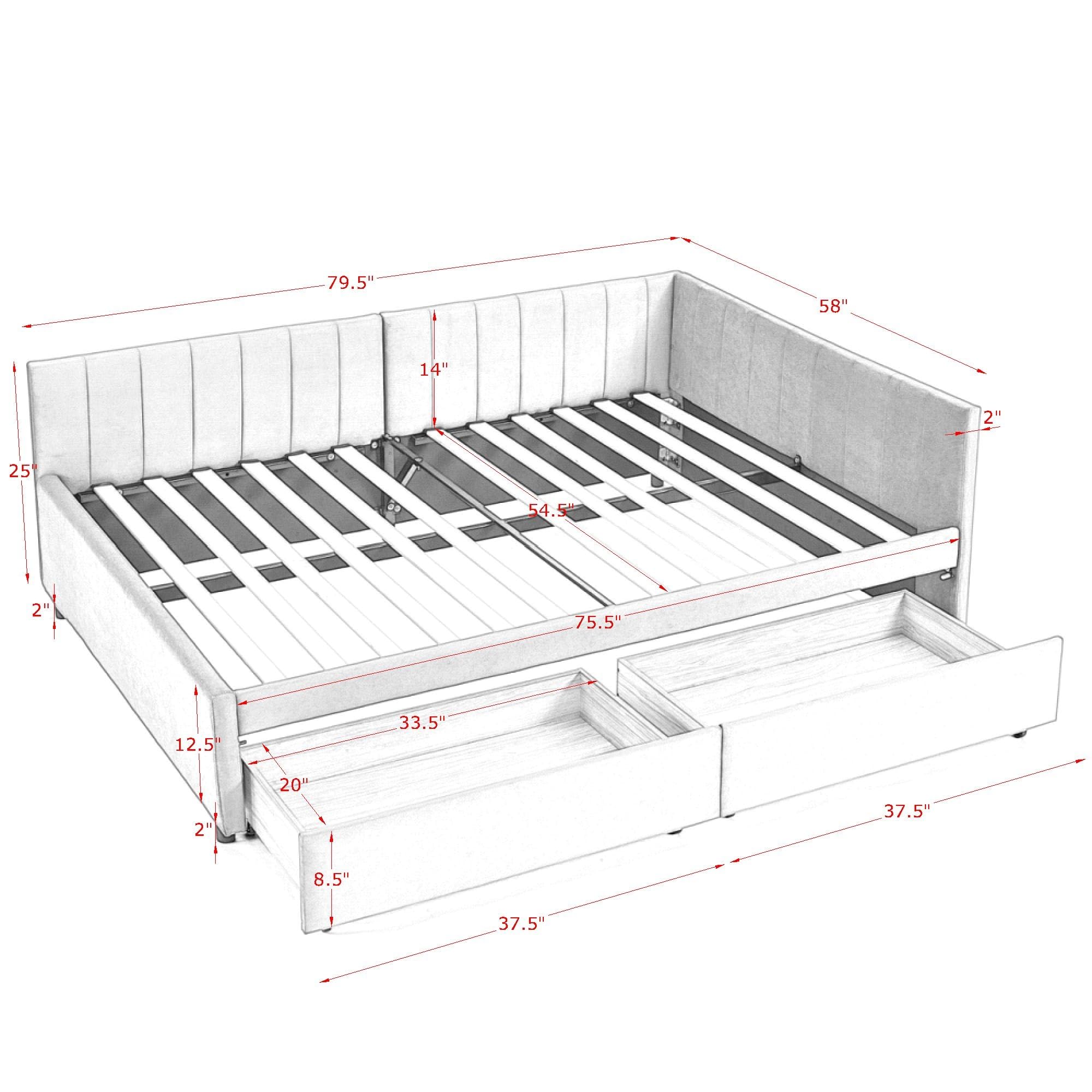 Full Size Velvet Daybed with Storage Drawers