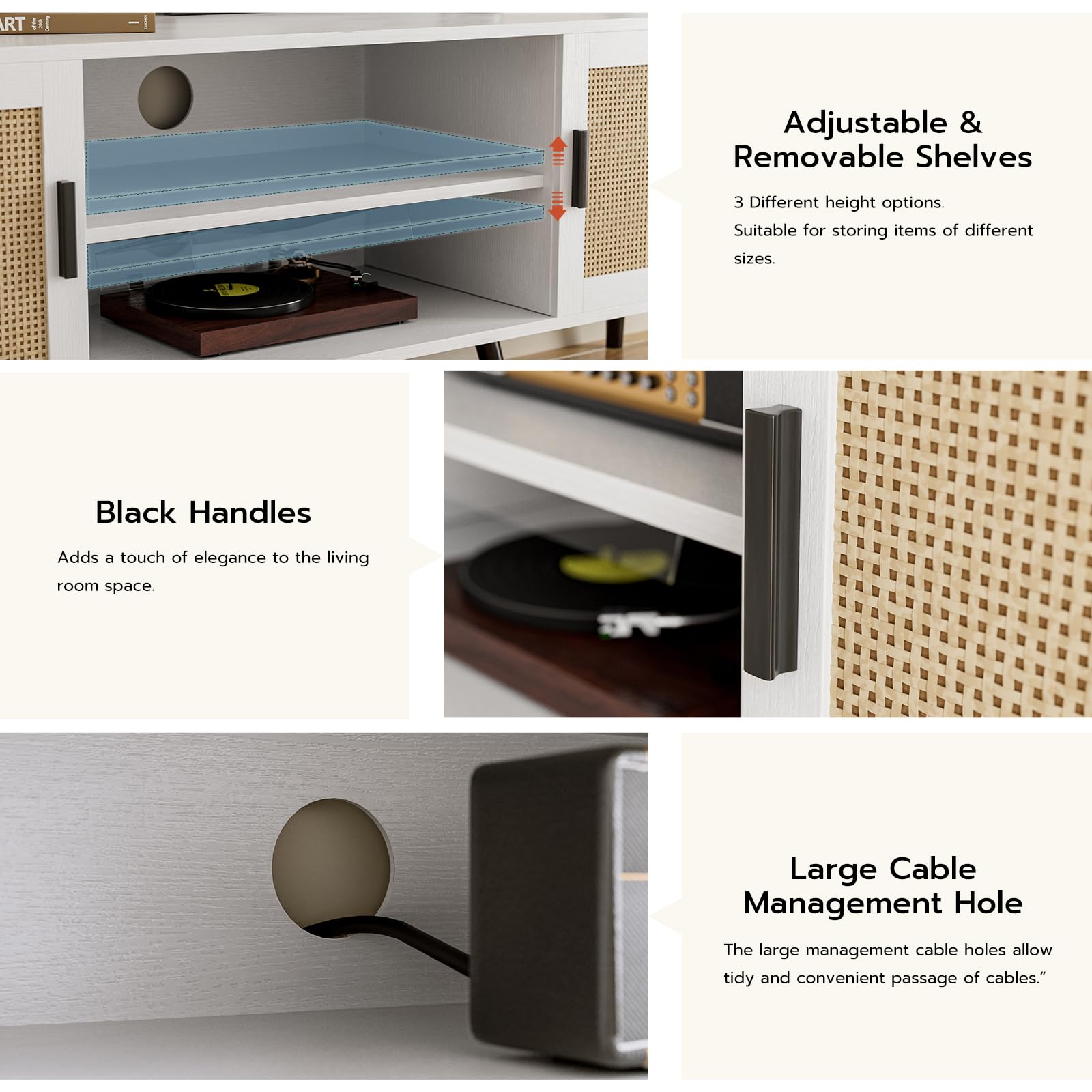 Mid Century Modern TV Stand for TVs up to 65 Inch with Rattan Door and Storage