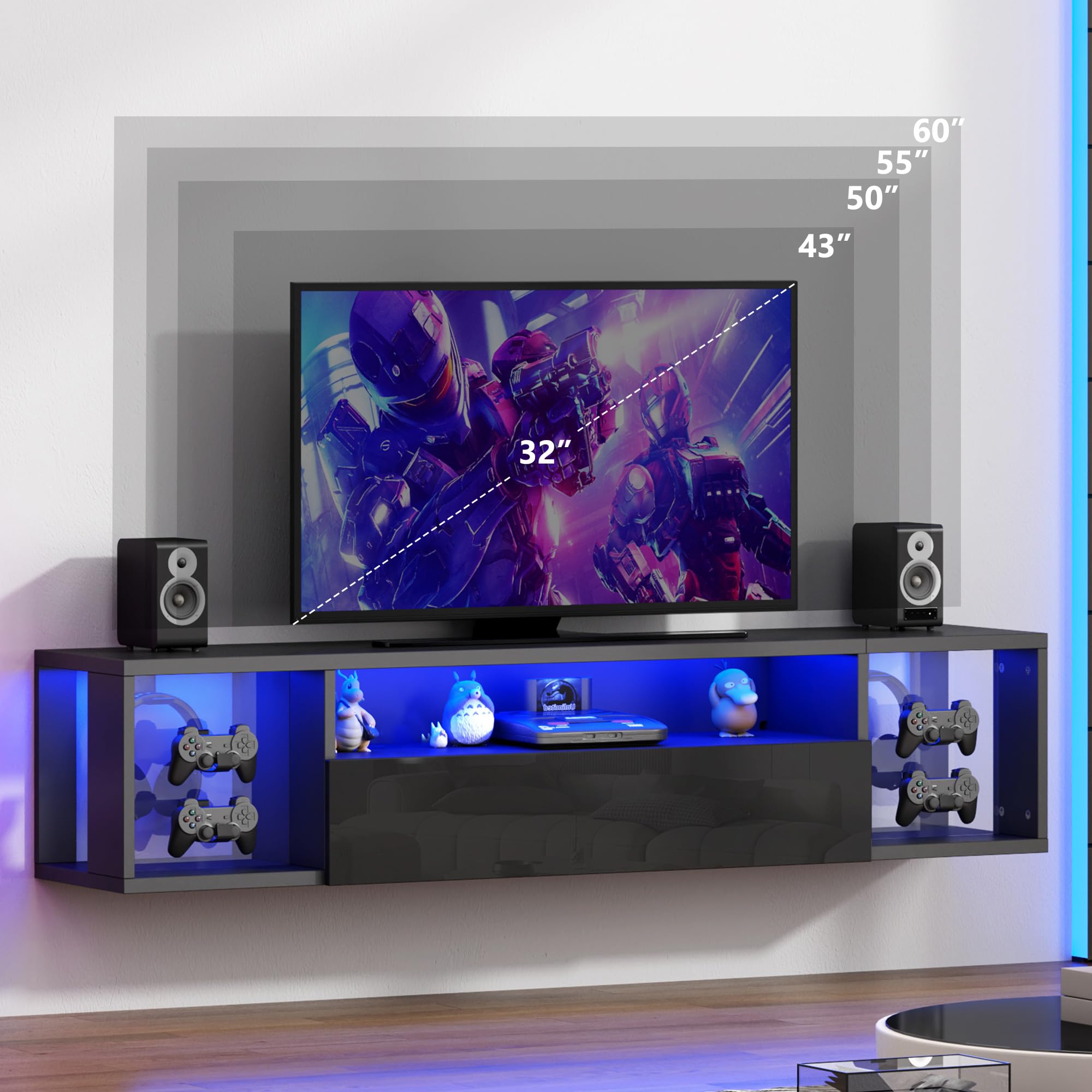 Floating TV Stand with LED Lights 55 Inch