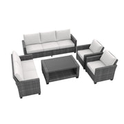 7-Seat PE Rattan Wicker Outdoor Sectional Conversation Set with Coffee Table