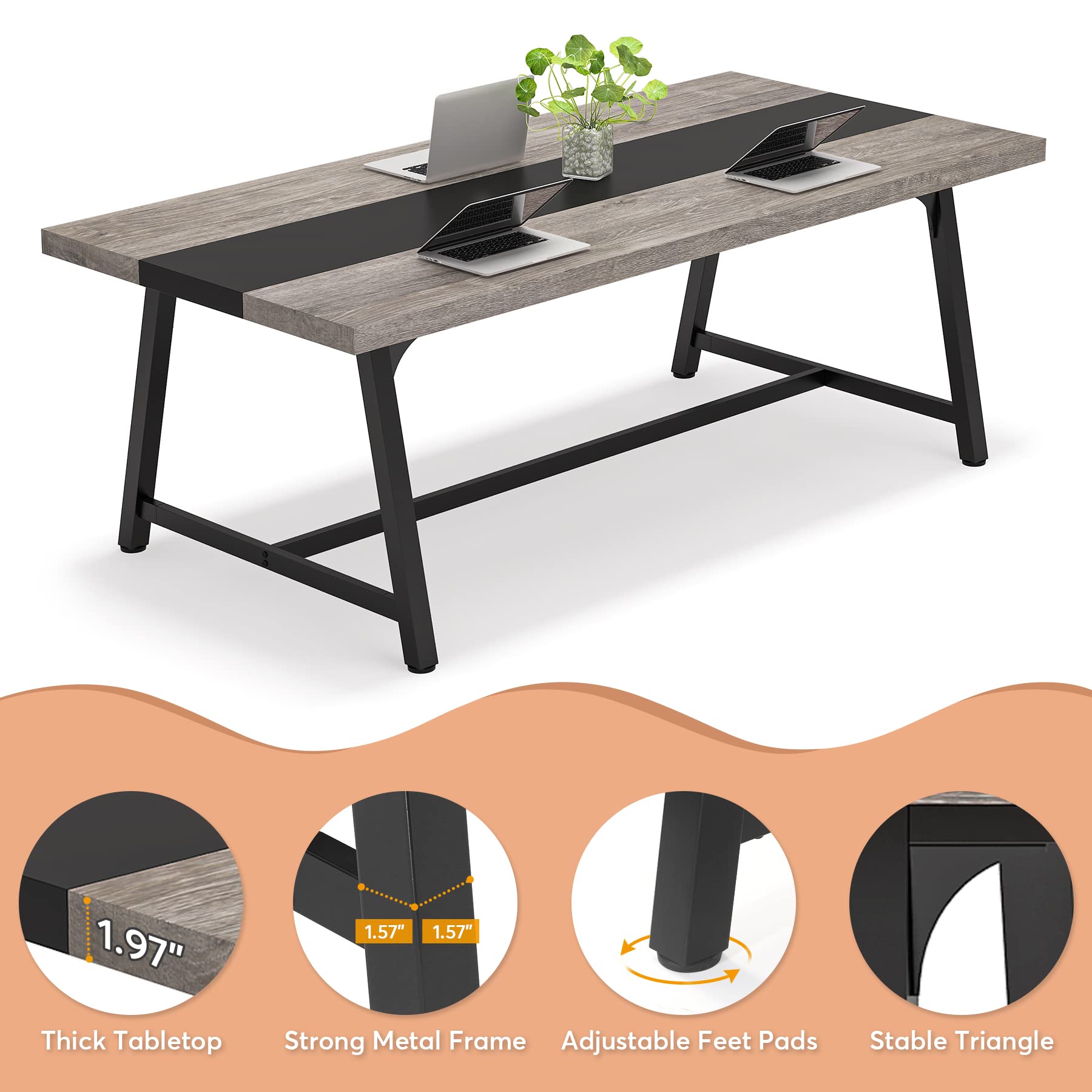 6FT Rectangle Conference Table with Metal Frame