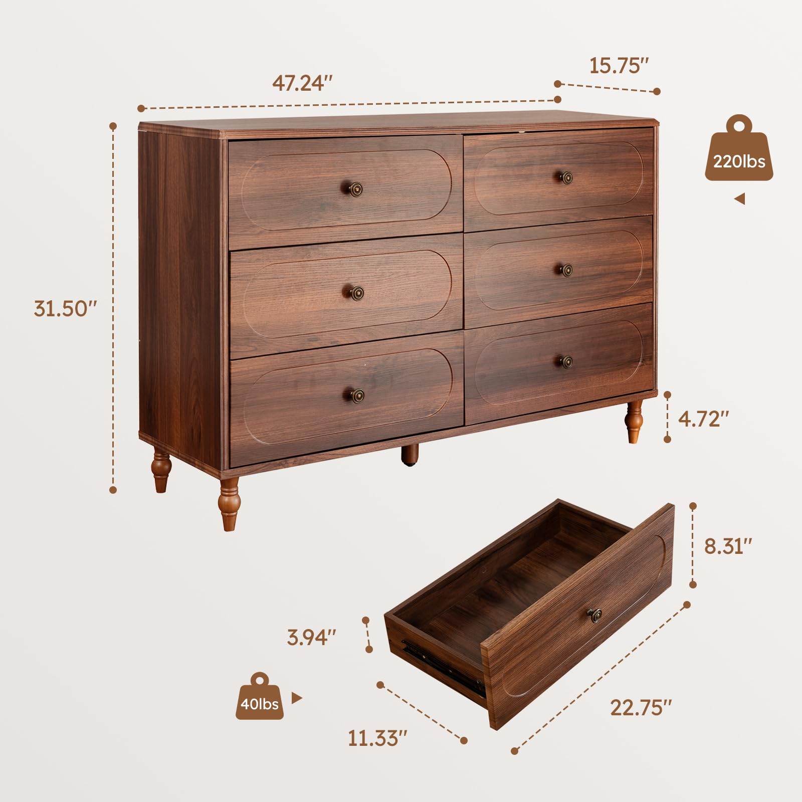 6 Drawer Mid-Century Dresser