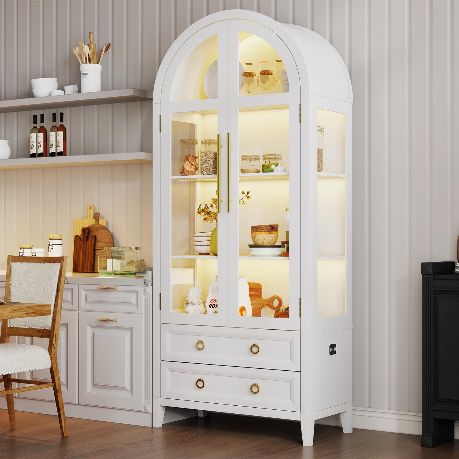 Arched Glass Display Cabinet with LED Lighting