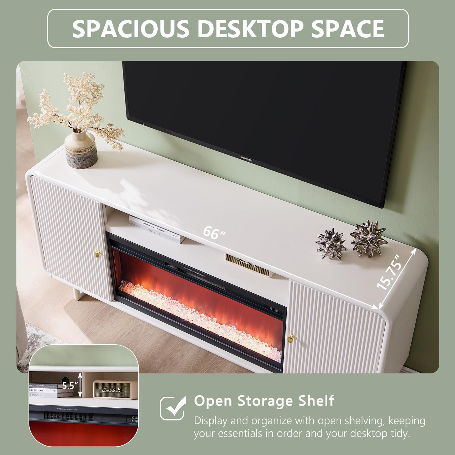 70" Fluted Fireplace TV Stand with Electric Fireplace