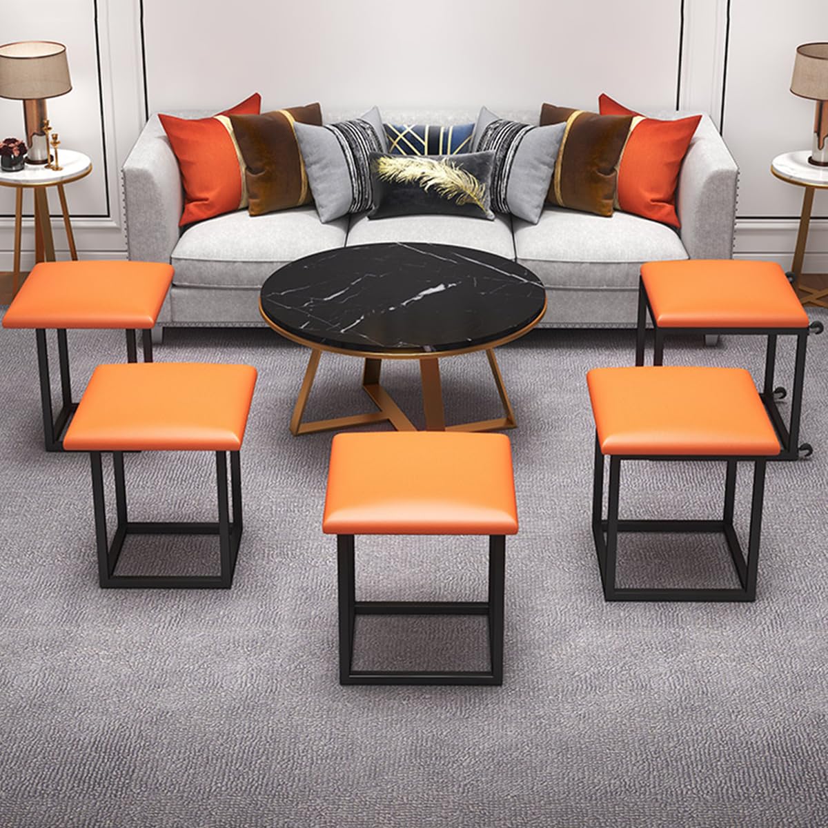 5-in-1 Nesting Pouf Ottoman Set with Metal Frame