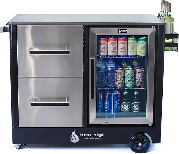 Outdoor Prep Bar Cart with Refrigerator and Pizza Oven