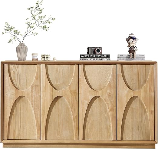 Walnut Sideboard Buffet Cabinet with 4 Doors