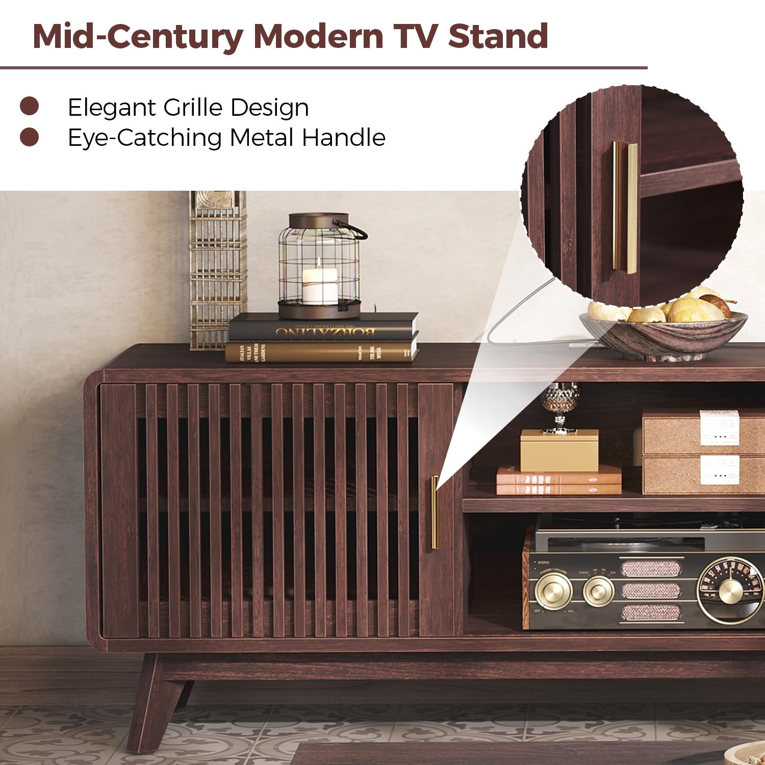 63" TV Stand with Sliding Doors and Charging Station