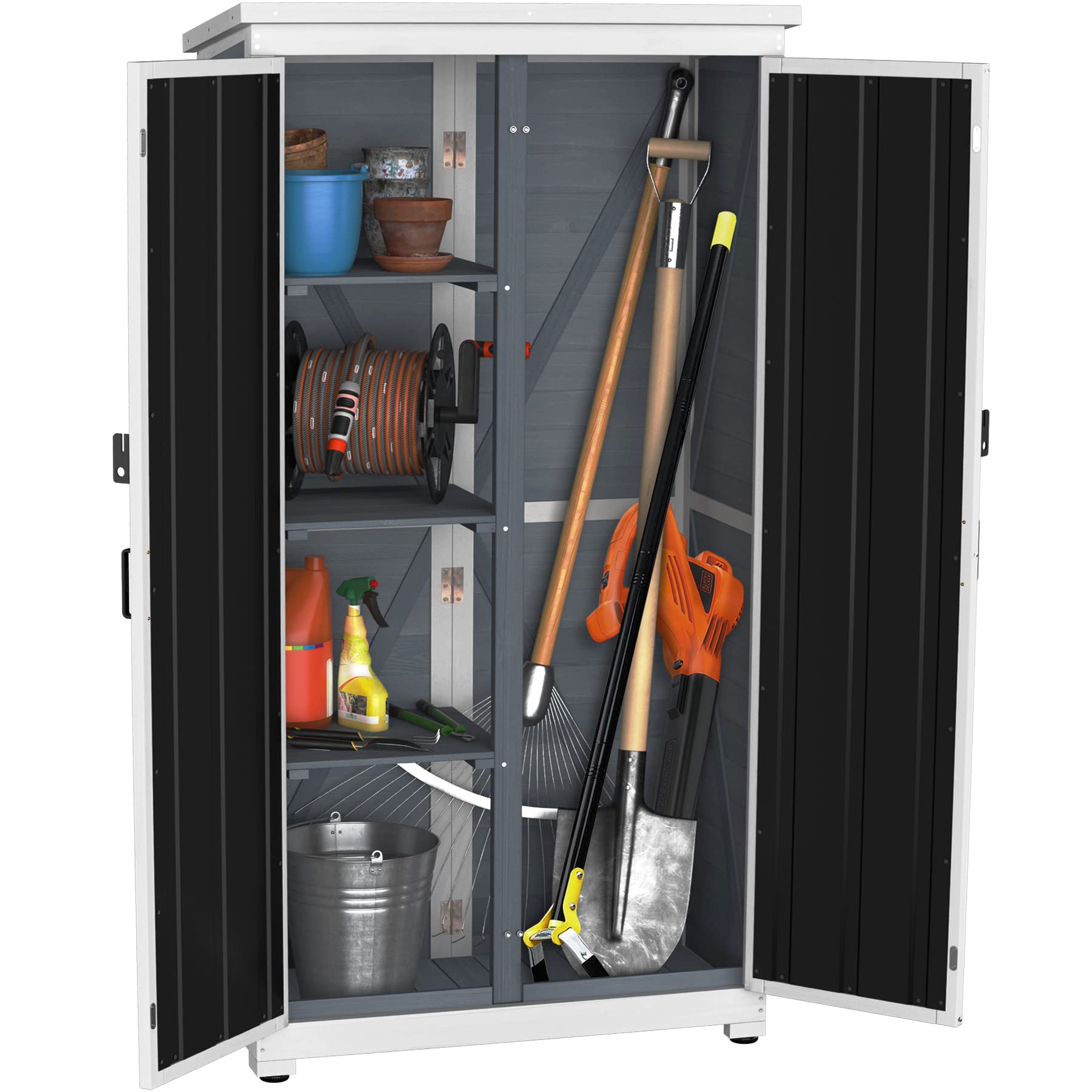 Outdoor Storage Cabinet with Waterproof Roof and Lockable Doors