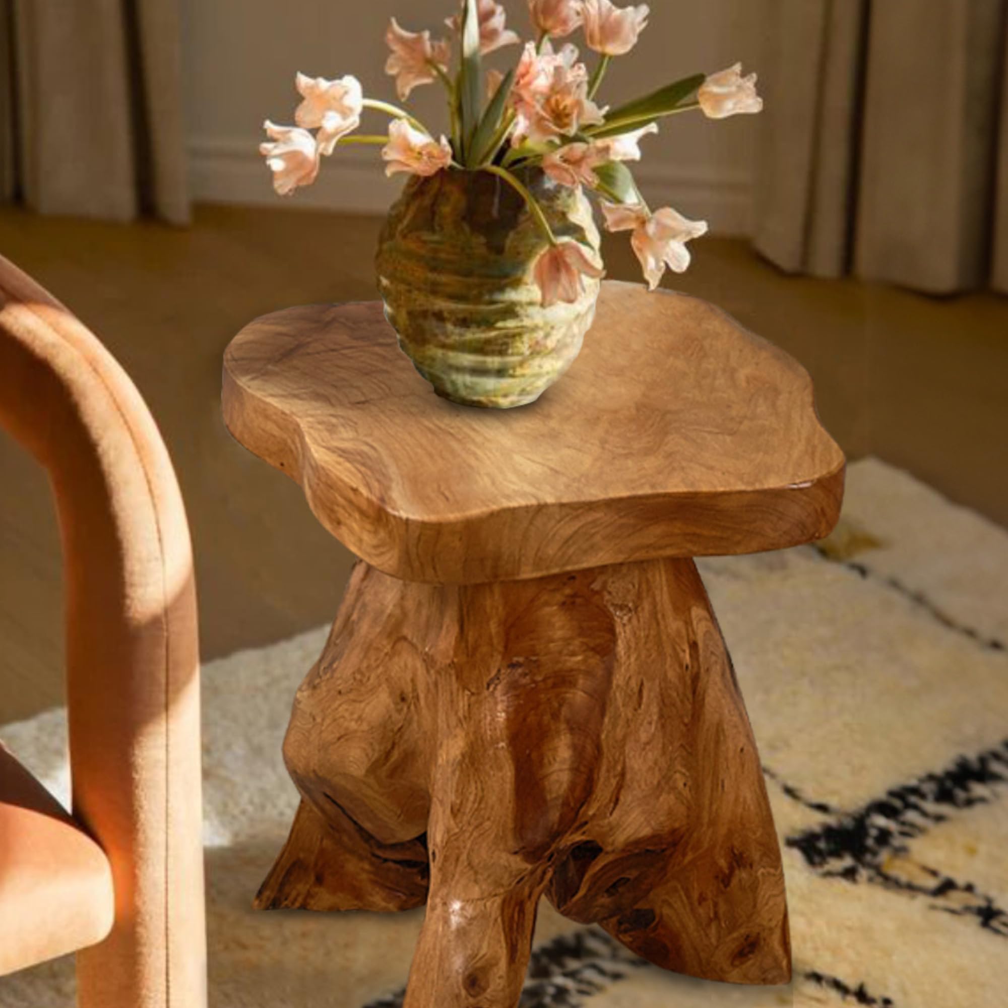 Cedar Wood Tree Stump Stool Live Edge Natural Side Table
