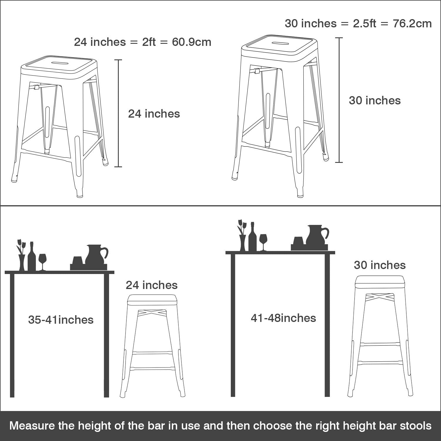 30" Metal Bar Stool Set of 4 - Stackable Industrial Wood Top Barstools