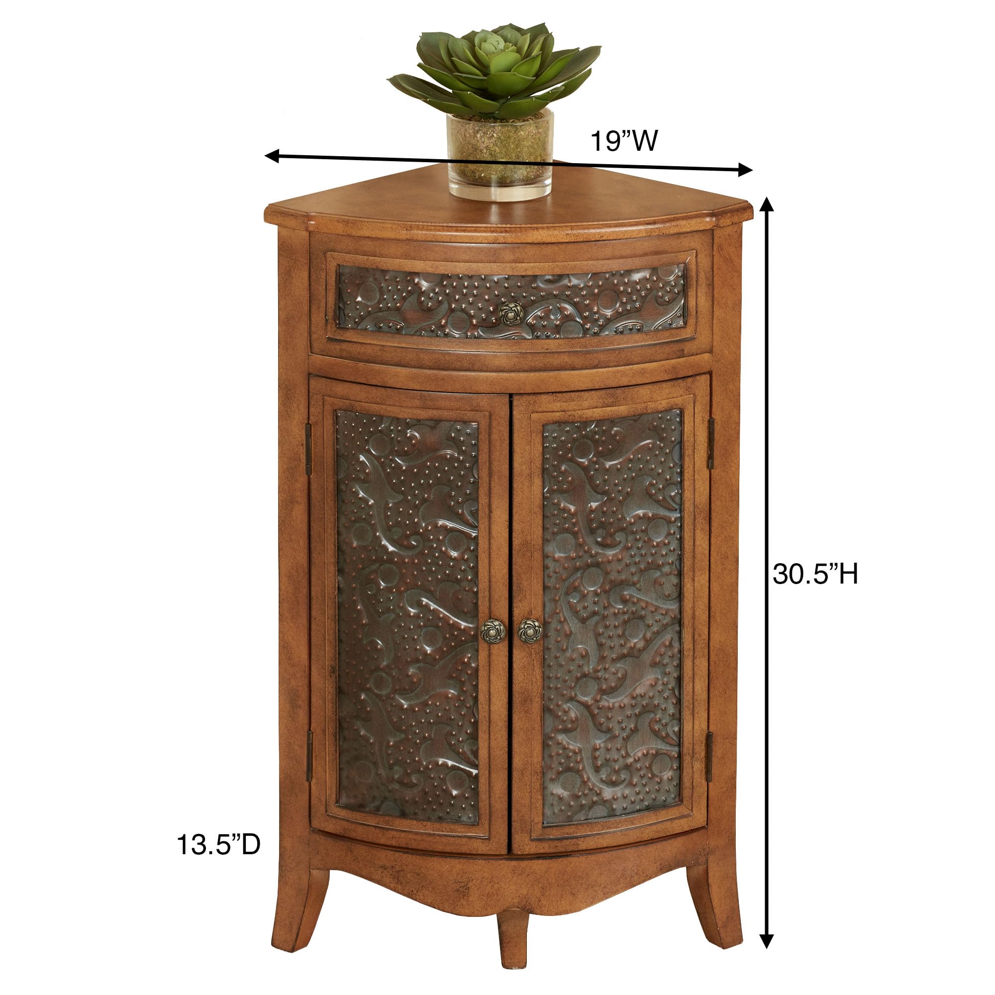 Corner Accent Storage Cabinet Pecan Wood