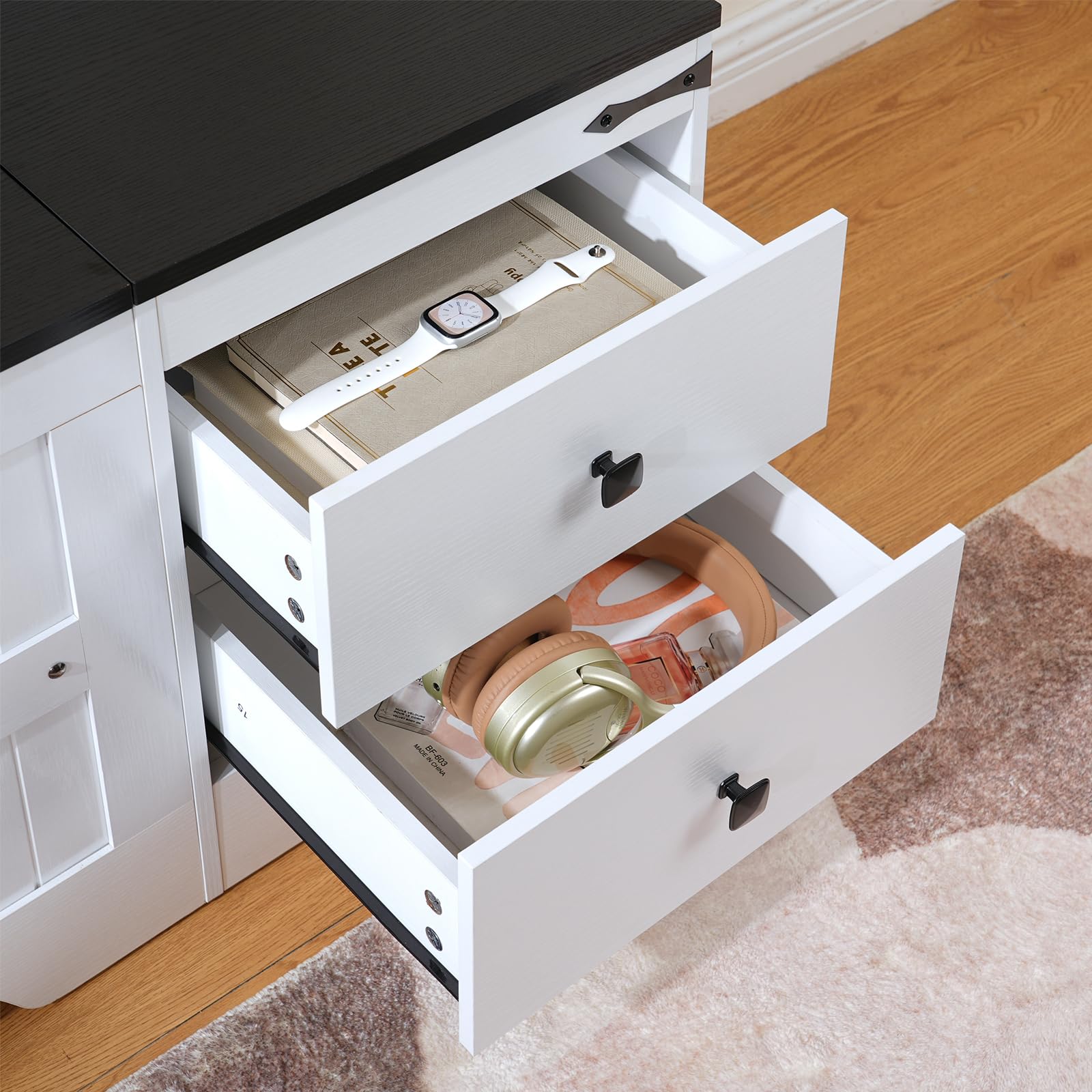 Storage Bench with Dual Drawers and Safe Hinge