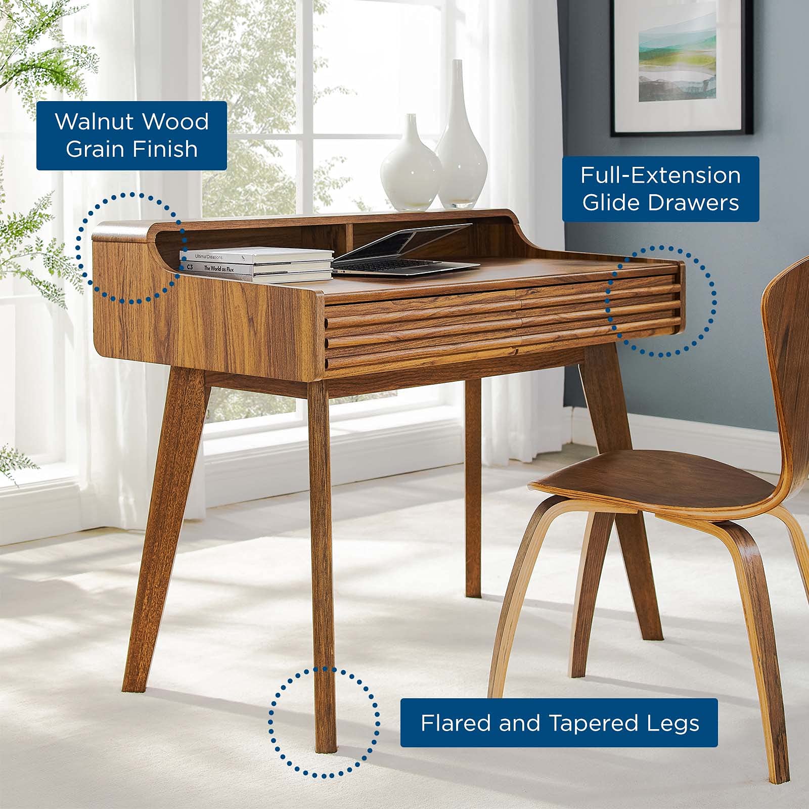 Mid-Century Writing Desk with Storage