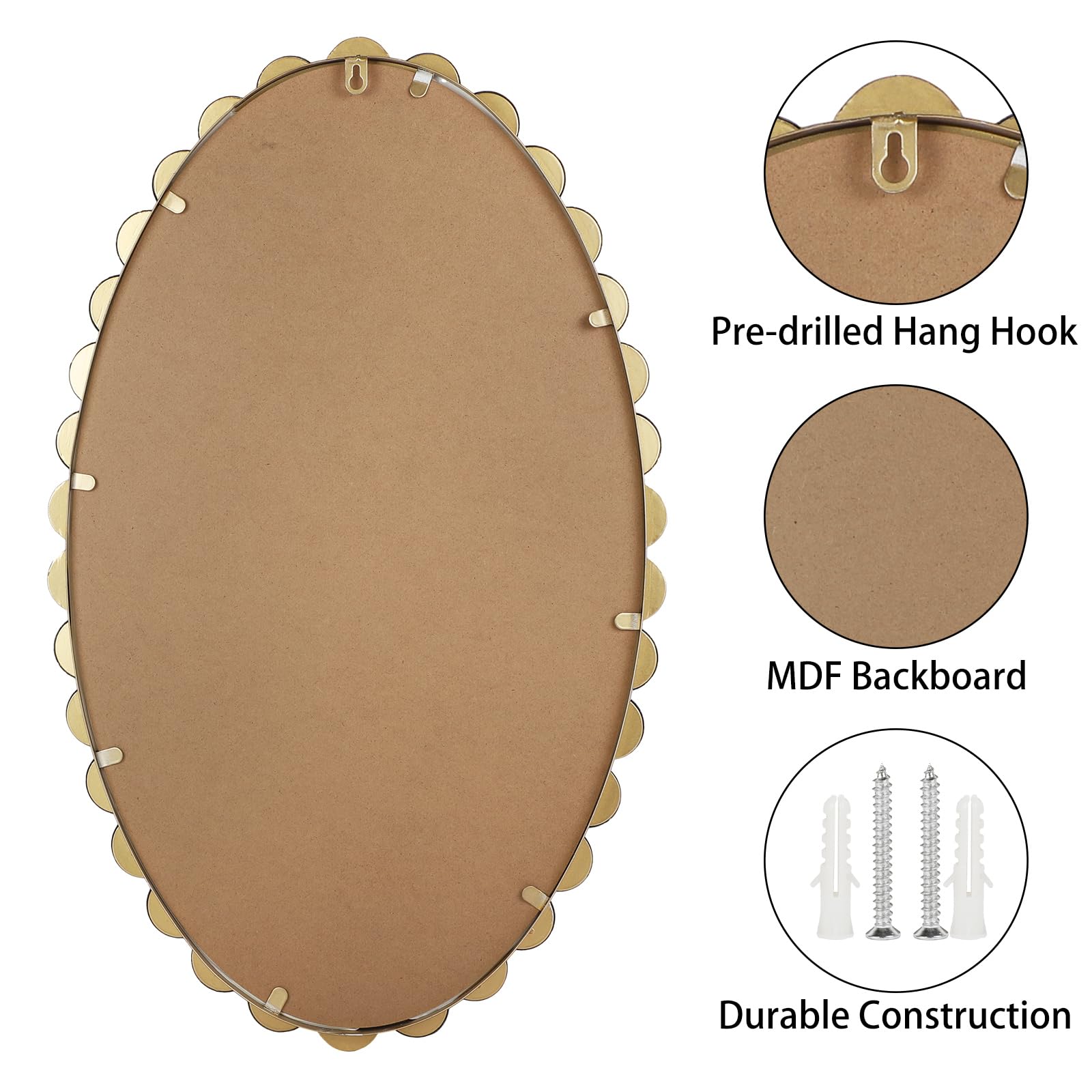 30" Oval Wall Mirror with Beaded Frame