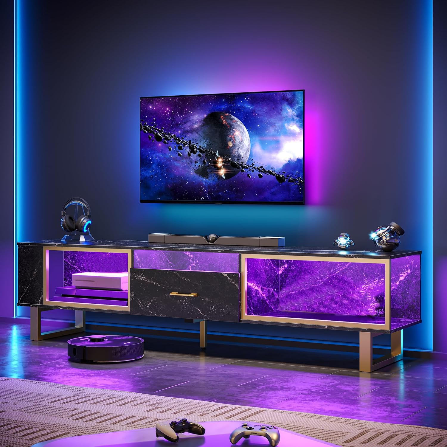 LED Gaming Entertainment Center TV Stand with Storage Drawer