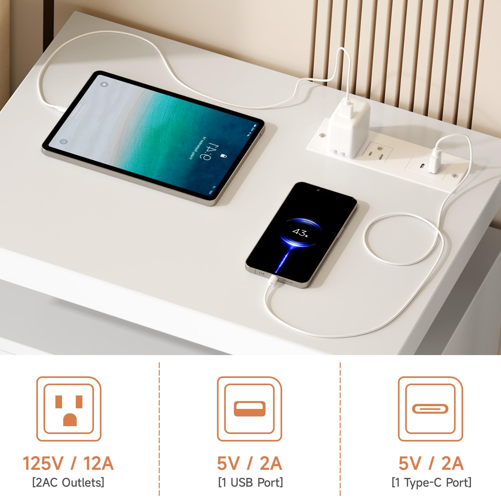 LED Nightstand with Charging Station