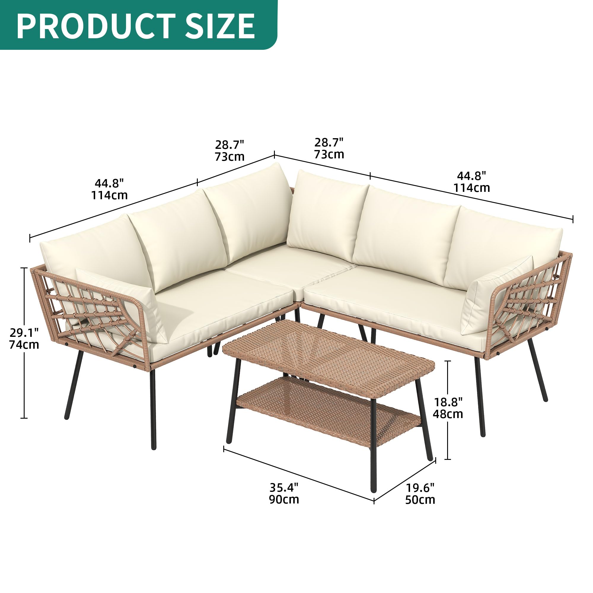 L-Shape Outdoor Patio Furniture Set with Coffee Table