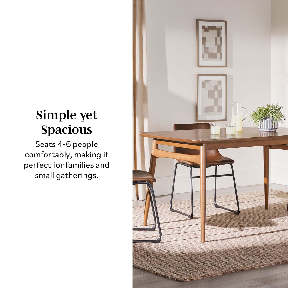 Mid-Century Modern Solid Wood Tapered-Leg Dining Table