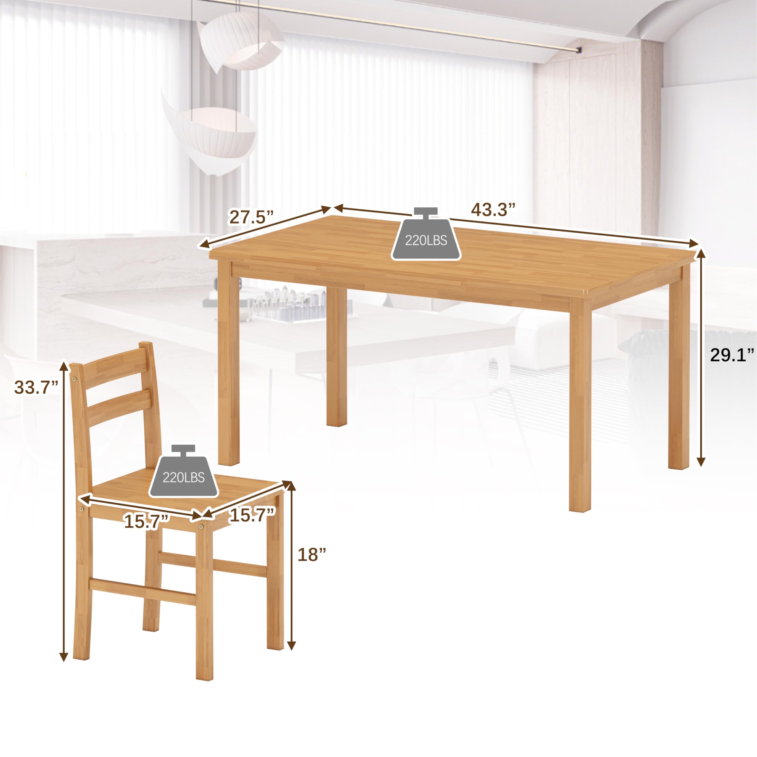 5-Piece Solid Wood Dining Table Set