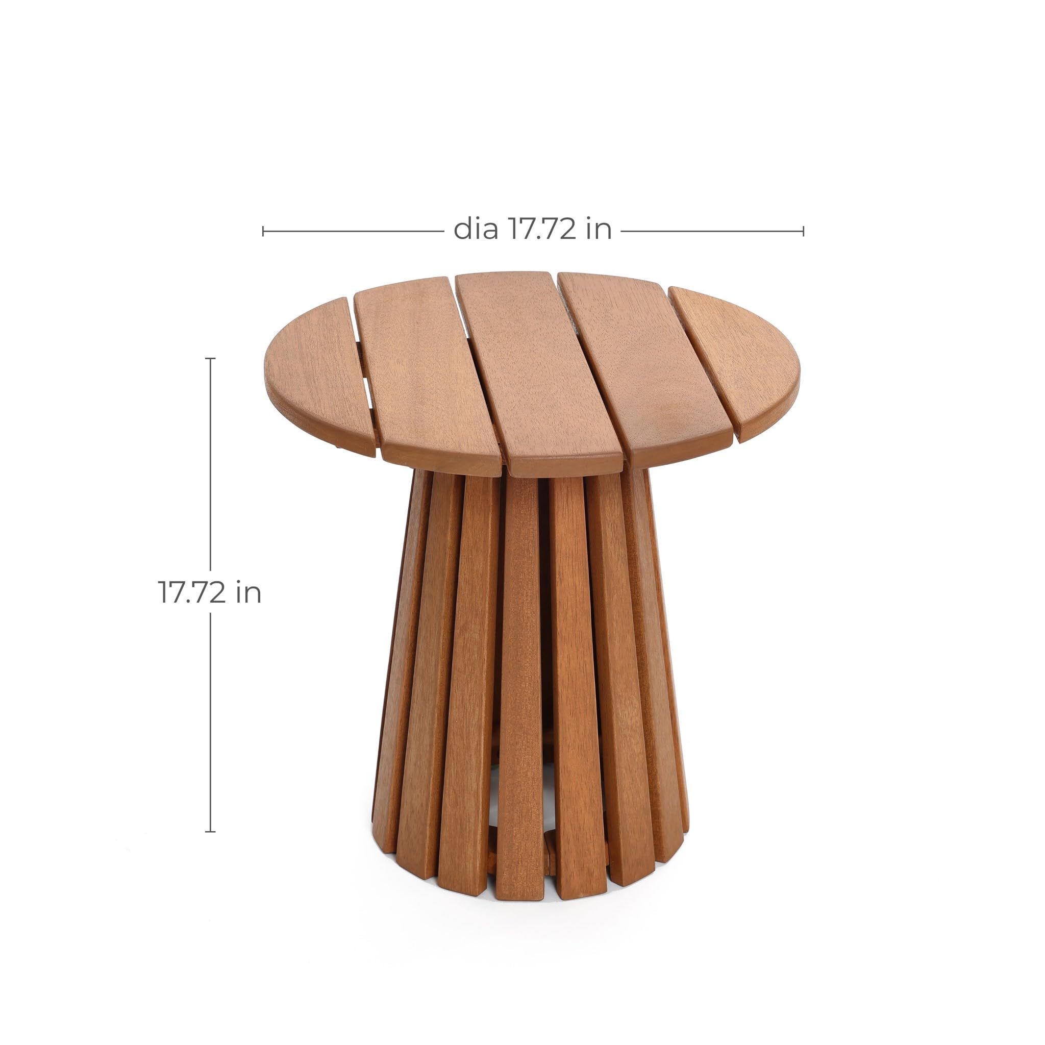 17" Natural Solid Wood Round Outdoor Side Table