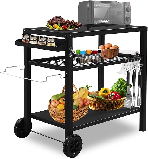 Outdoor Grill Cart with Storage and Wheels