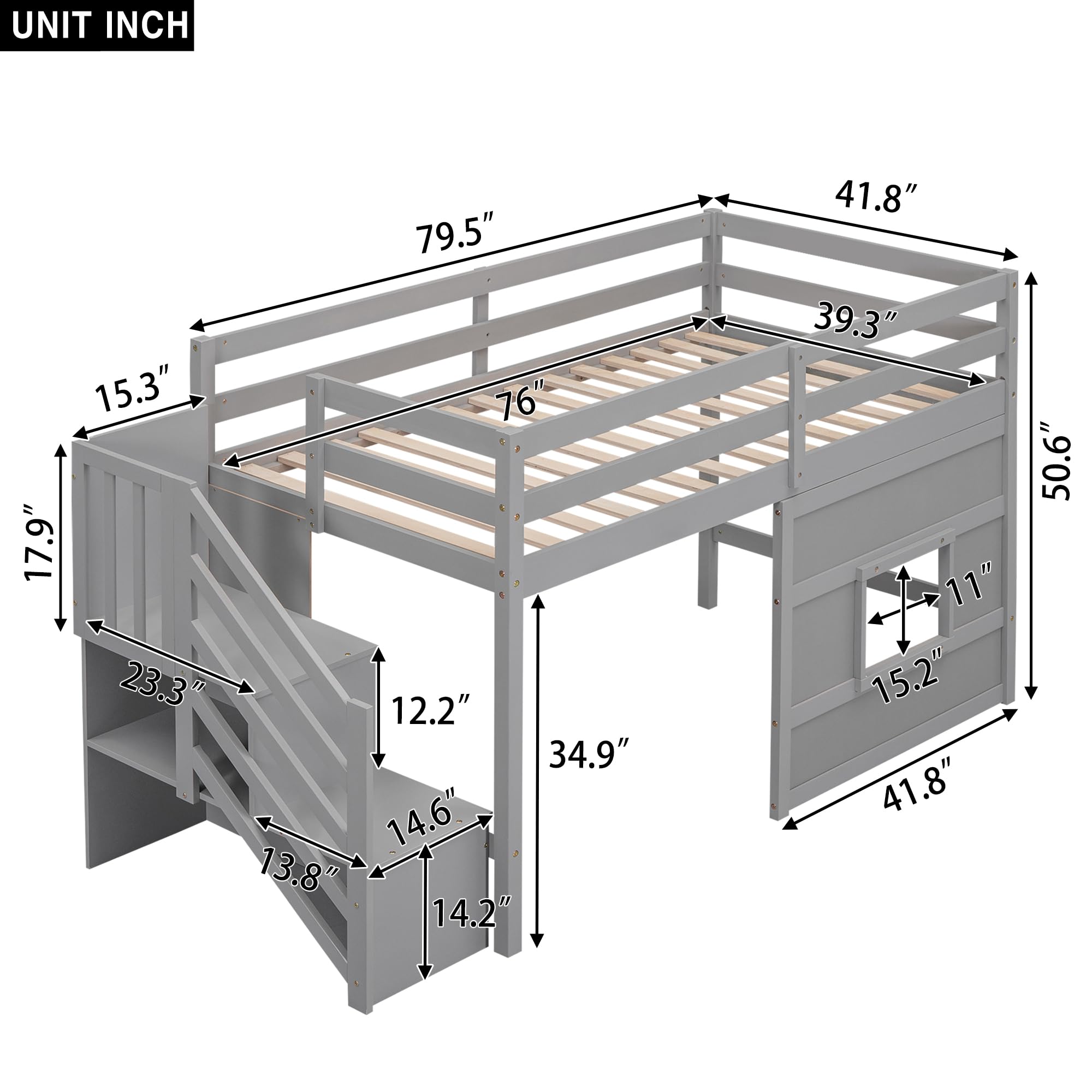 Twin Loft Bed with Storage Staircase and Underbed Space