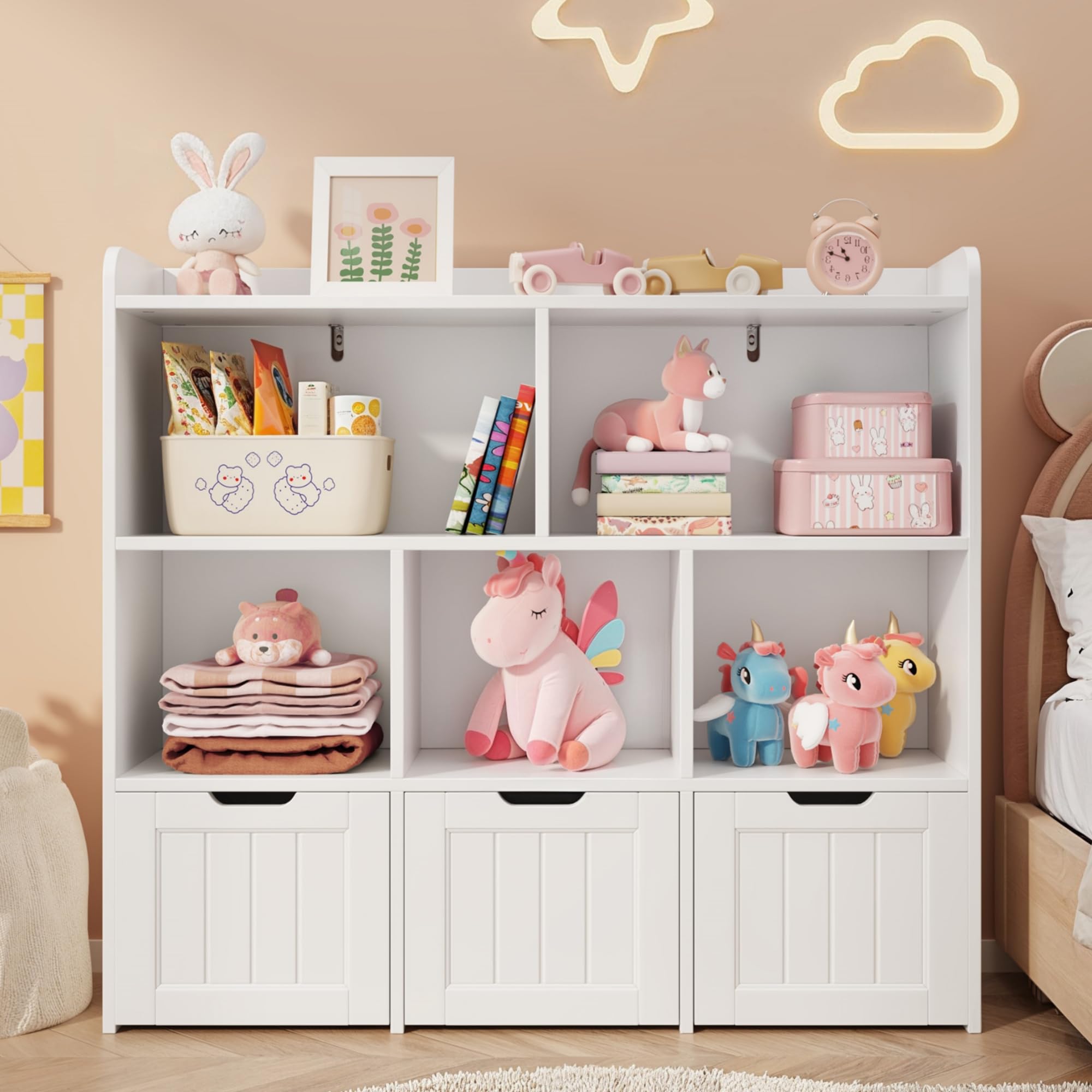 Toy Storage Cabinet with 3 Drawers and 6 Shelves