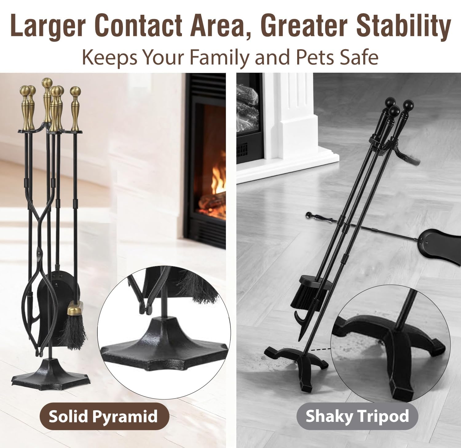 5-Piece Brass Fireplace Tool Set