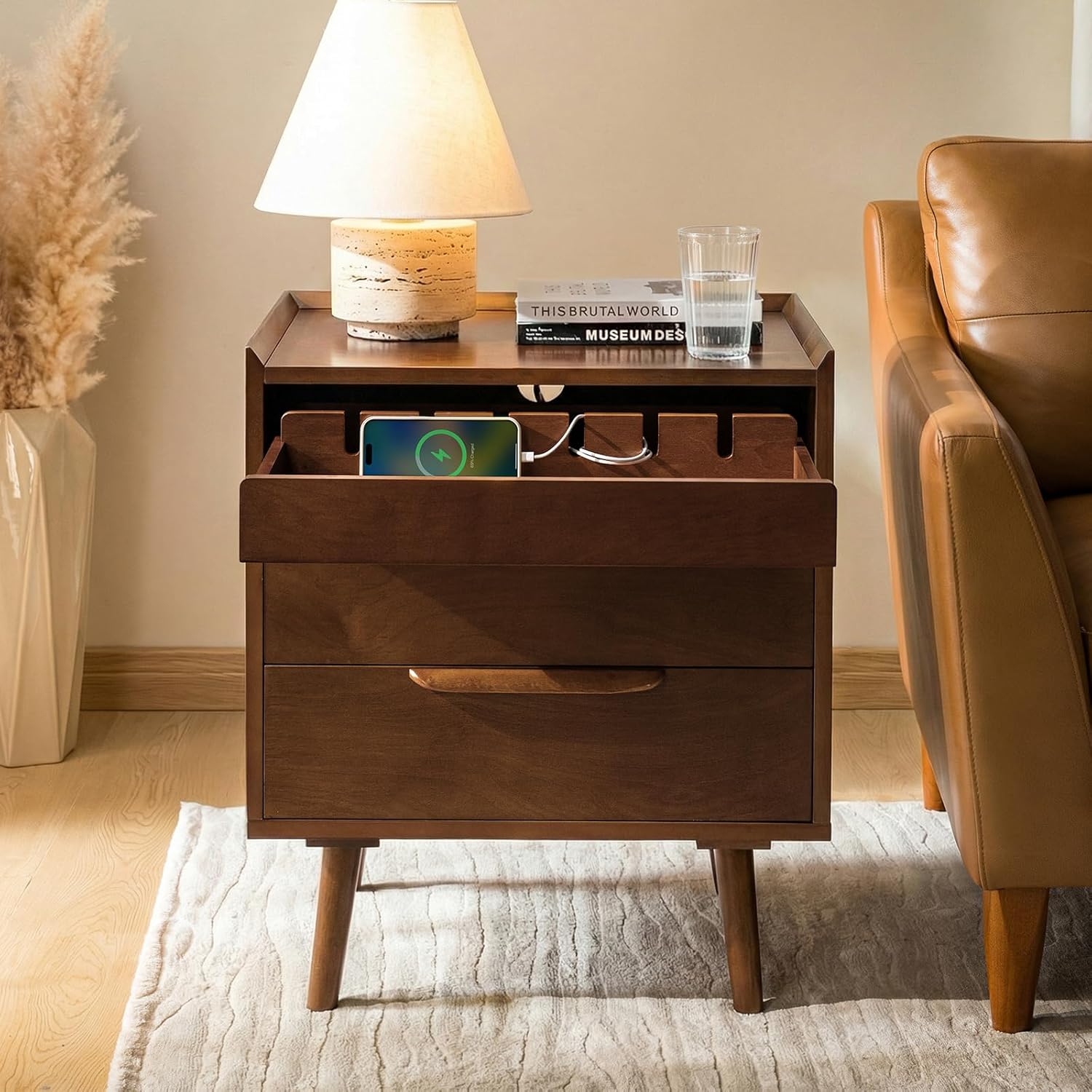 2 Drawer End Table with Charging Station