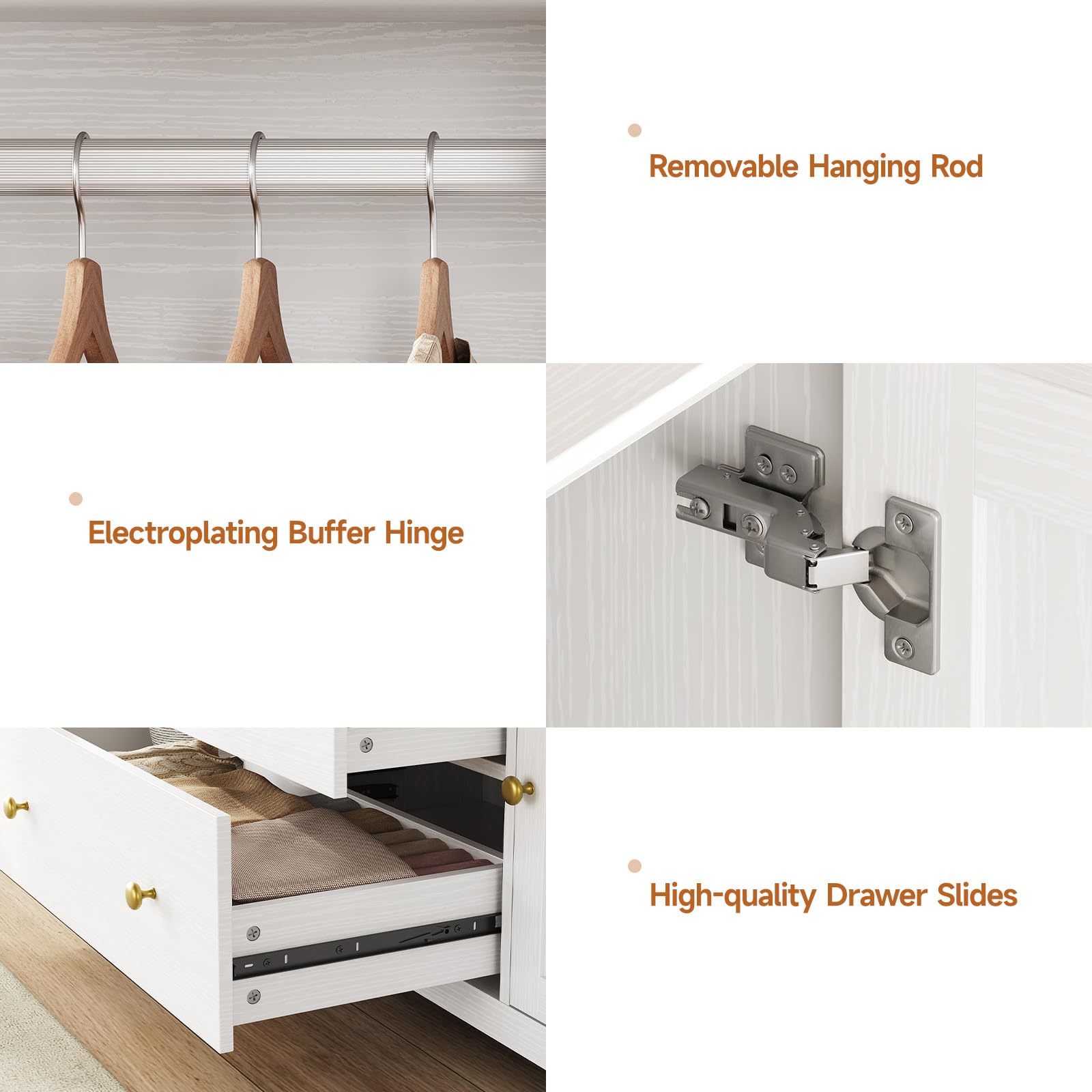 3 Doors Wooden Wardrobe Closet with Pull Out Pants Rack