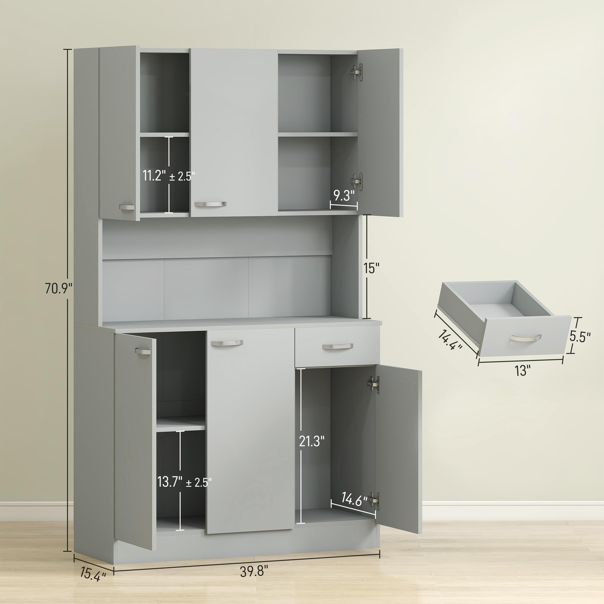 Kitchen Pantry Cabinet with Microwave Stand