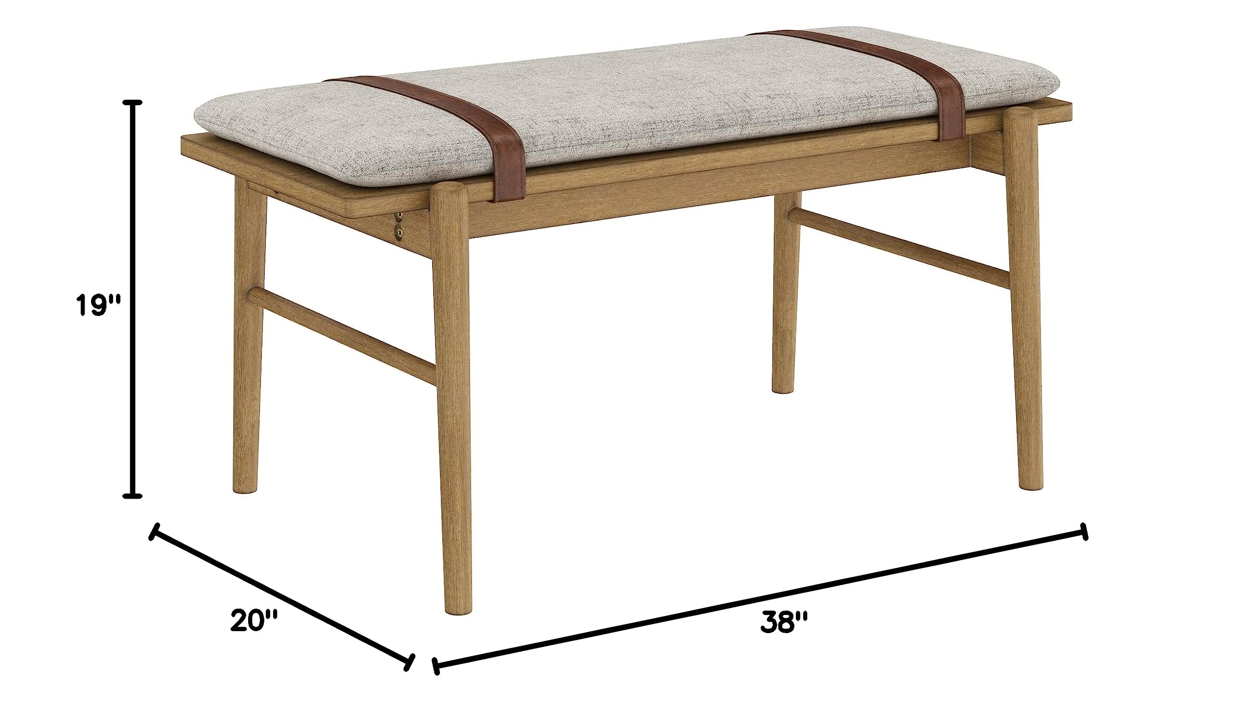 Mid-Century Wooden Bench with Removable Fabric Cushion
