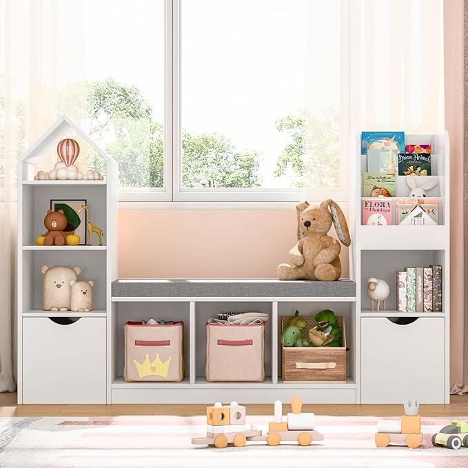 Kids Bookshelf with Reading Nook and Storage